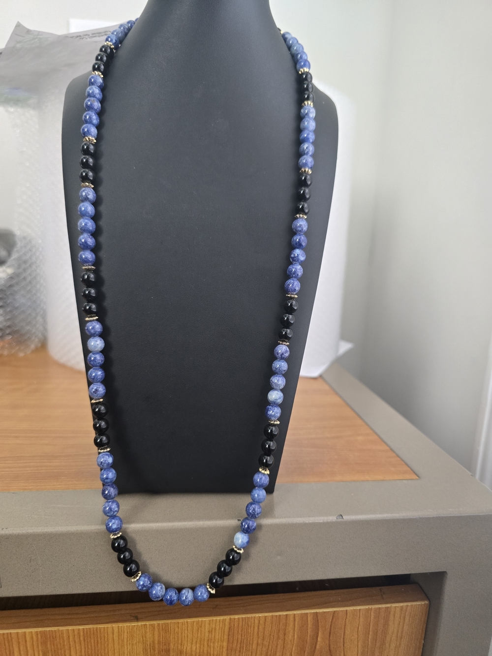 Genuine Blue Sodalite & Black Onyx Continuous Beaded Statement Necklace